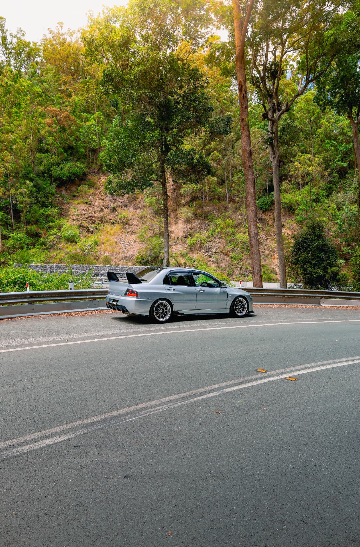 Silver Evo on a sweeping mountain corner